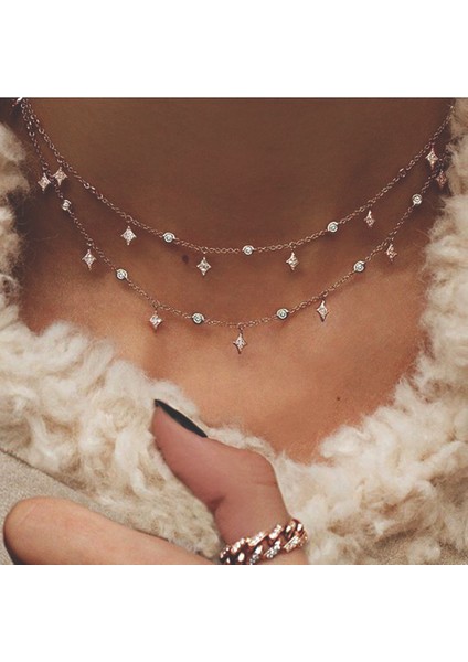NE-0449-2 Bohemian Çok Katmanlı Ay Yıldız Kolye Kadınlar Için Altın Renk Vintage Kolye Kolye Geometri Chokers Takı Hediye (Yurt Dışından)