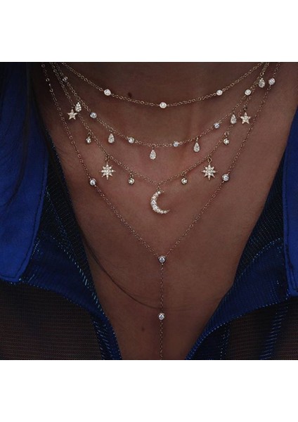 NE-0449-16 Bohemian Çok Katmanlı Ay Yıldız Kolye Kadınlar Için Altın Renk Vintage Kolye Kolye Geometri Chokers Takı Hediye (Yurt Dışından) indirimleri