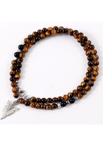 50CM Tarzı No.13 Boyutu 2022 Moda Yeni Ok Çekicilik Kolye Kolye Erkekler El Yapımı 6mm Kaplan Gözü Taş Boncuk Kolye Erkekler Takı Hediye (Yurt Dışından)