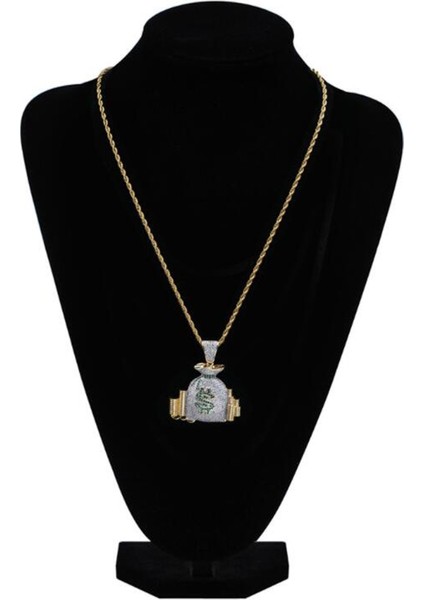 A7096-GÜL Altın Moda Yaratıcı Nakit Para Yığılmış Zirkon Cüzdan Kolye Kolye Hip Hop Erkekler Kaya Parti Takı (Yurt Dışından) modelleri