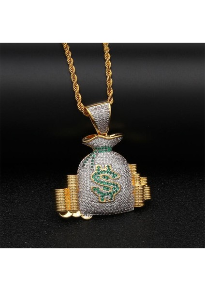 A7096-GÜL Altın Moda Yaratıcı Nakit Para Yığılmış Zirkon Cüzdan Kolye Kolye Hip Hop Erkekler Kaya Parti Takı (Yurt Dışından) fırsatları