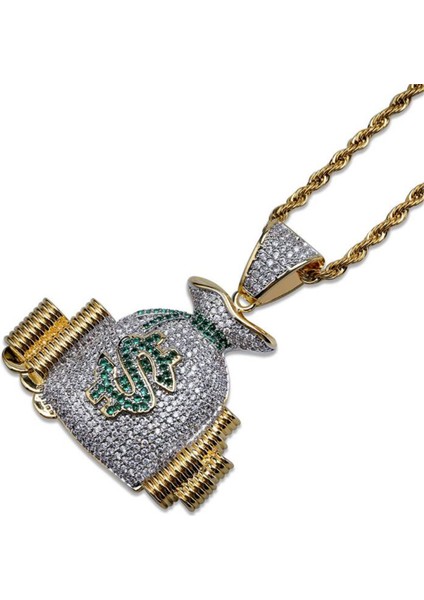 A7096-GÜL Altın Moda Yaratıcı Nakit Para Yığılmış Zirkon Cüzdan Kolye Kolye Hip Hop Erkekler Kaya Parti Takı (Yurt Dışından) indirimleri