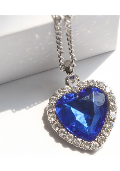 45CM Tarzı Mavi Lüks Kristal Kalp Kolye Kolye Kadınlar Için Tam Taklidi Kolye Titanic Kalp Okyanus Mavi Kalp Aşk Sonsuza Kadar Takı (Yurt Dışından)