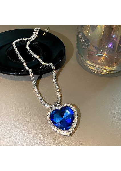 45CM Tarzı Mavi Lüks Kristal Kalp Kolye Kolye Kadınlar Için Tam Taklidi Kolye Titanic Kalp Okyanus Mavi Kalp Aşk Sonsuza Kadar Takı (Yurt Dışından) modelleri