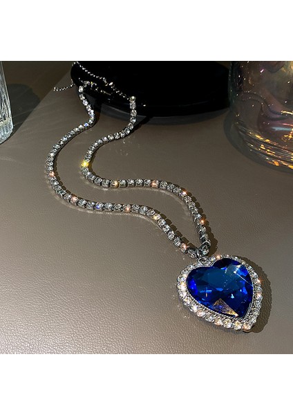 45CM Tarzı Mavi Lüks Kristal Kalp Kolye Kolye Kadınlar Için Tam Taklidi Kolye Titanic Kalp Okyanus Mavi Kalp Aşk Sonsuza Kadar Takı (Yurt Dışından) fırsatları