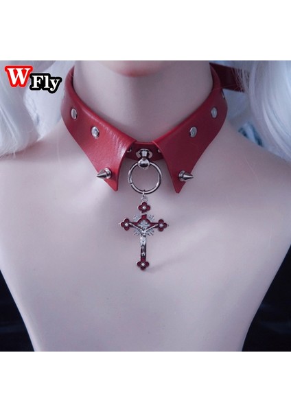 Kırmızı Y2K Baharat Kız Kolye Yaka Çapraz Kolye Dekorasyon Peruk Yaka Perçin Boyun Süsleme Gotik Punk Lolita Rock Op (Yurt Dışından)