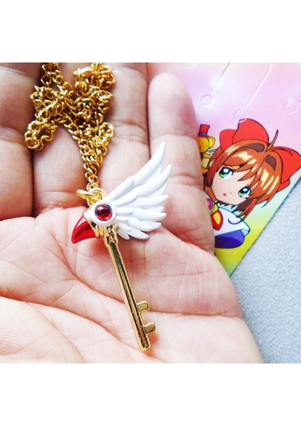 A944 Karikatür Anime Card Captor Sakura Gerdanlık Kolye Cardcaptor Sakura Clow Charm Kolye Kınomoto Sızdırmazlık Değnek Bildirimi Kolye (Yurt Dışından)