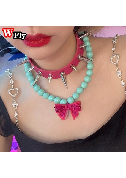Pembe Harajuku E Girls Y2K Millennium Yaka Perçin Çok Renkli Punk Toprak Serin Trend Spice Girls Rock Op (Yurt Dışından) fırsatları
