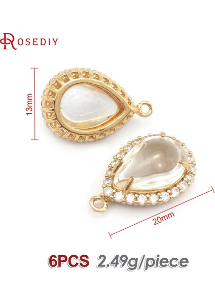 40209-BEYAZ 18 K Altın Renk Pirinç ve Zirkon ve Cam Damla Şekli Charms Kolye Diy Takı Yapımı Kolye Küpe Aksesuarları Kadınlar Için (Yurt Dışından)