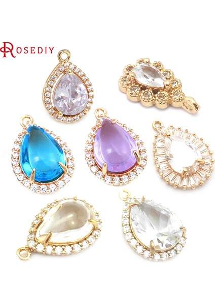 40209-BEYAZ 18 K Altın Renk Pirinç ve Zirkon ve Cam Damla Şekli Charms Kolye Diy Takı Yapımı Kolye Küpe Aksesuarları Kadınlar Için (Yurt Dışından) fiyatları