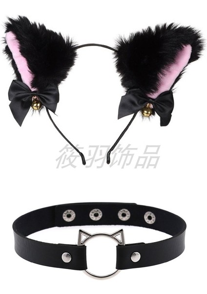 No.6 Boyutu Punk Kedi Kulak Saç Çember Yaka Seti Animasyon Çan Kolye Kadın Aşk Gerdanlık (Yurt Dışından)