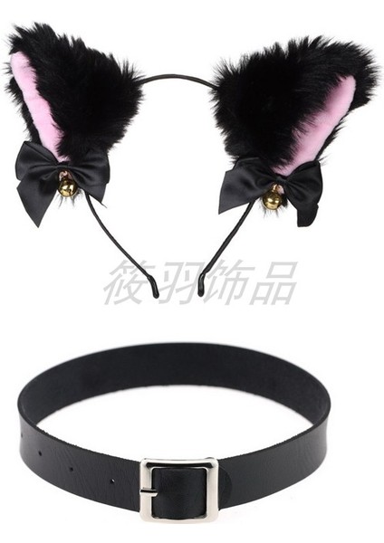 No.6 Boyutu Punk Kedi Kulak Saç Çember Yaka Seti Animasyon Çan Kolye Kadın Aşk Gerdanlık (Yurt Dışından) modelleri