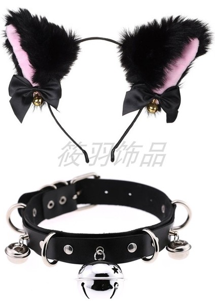 No.6 Boyutu Punk Kedi Kulak Saç Çember Yaka Seti Animasyon Çan Kolye Kadın Aşk Gerdanlık (Yurt Dışından) indirimleri