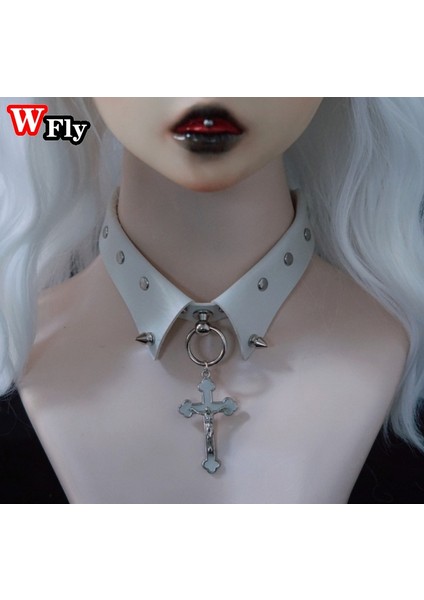 Siyah Y2K Baharat Kız Kolye Yaka Çapraz Kolye Dekorasyon Peruk Yaka Perçin Boyun Süsleme Gotik Punk Lolita Rock Op (Yurt Dışından)