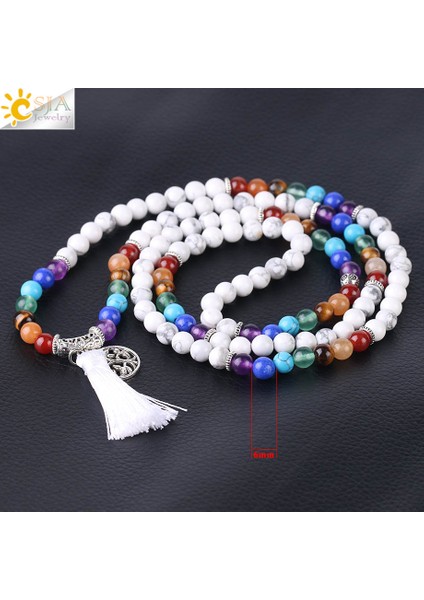 Havlit Csja Kadın Maxi Uzun Kolye Doğal Mala Taş Taş Boncuk Püskül 7 Çakra Kaplan Gözü Pembe Kuvars Howlite Reiki Boho Kolye E590 (Yurt Dışından)