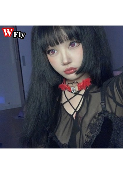 Kırmızı Yarasa Kanatları Küçük Şeytan Yaka Metal Kolye Aşk Çapraz Punk Y2K Gotik Lolita Baharat Deri Kolye Desige (Yurt Dışından)