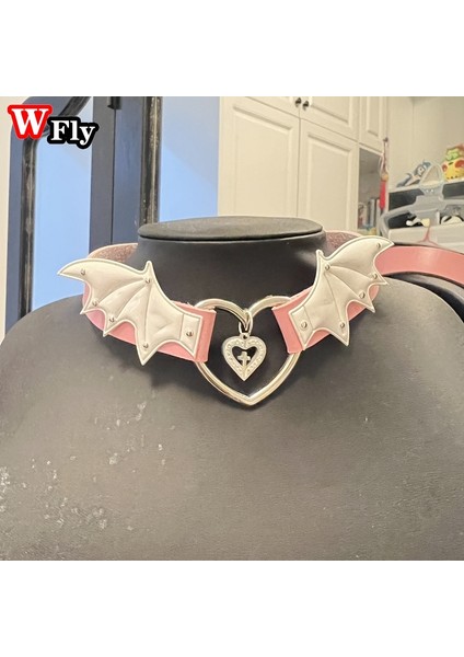 Pembe Yarasa Kanatları Küçük Şeytan Yaka Metal Kolye Aşk Çapraz Punk Y2K Gotik Lolita Baharat Deri Kolye Desige (Yurt Dışından)