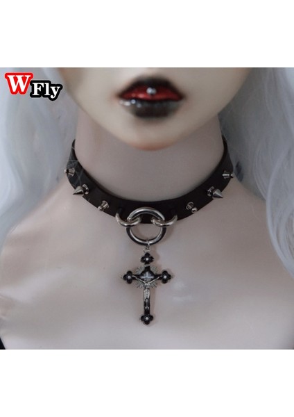 Siyah Harajuku Gotik Perçin Baharat Y2K Çapraz Kolye Dekorasyon Siyah Boyunbağı Yaka Kolye Aksesuarları Koyu Lolita Cosplay Gerdanlık (Yurt Dışından) fiyatları