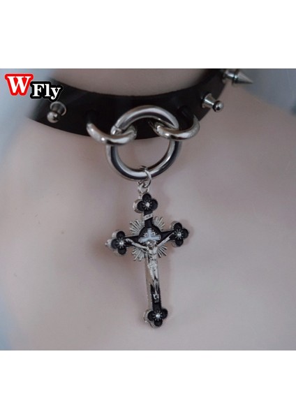 Siyah Harajuku Gotik Perçin Baharat Y2K Çapraz Kolye Dekorasyon Siyah Boyunbağı Yaka Kolye Aksesuarları Koyu Lolita Cosplay Gerdanlık (Yurt Dışından) fırsatları