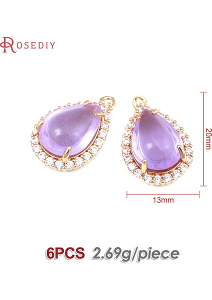 46141-MOR 18 K Altın Renk Pirinç ve Zirkon ve Cam Damla Şekli Charms Kolye Diy Takı Yapımı Kolye Küpe Aksesuarları Kadınlar Için (Yurt Dışından)