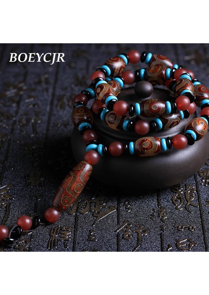 Boeycjr Doğal Taş Kolye Uzun Zincir El Yapımı Etnik Dokuz Göz Tıbet Dzı Boncuk Kolye Kolye Kadınlar Veya Erkekler Için Hediye (Yurt Dışından)