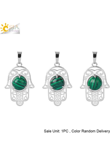 Malakit Csja Hamsa El Kolye Kadın Erkek Için Doğal Kristal Taş Yuvarlak Cabochon Boncuk Muska Charm Kolye Kolye Takı H050 (Yurt Dışından)