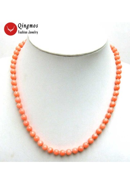 9-10MM Qingmos Yüksek 6mm Yuvarlak Doğal Pembe Mercan Kolye ile Kadınlar Için Hakiki Mercan Kolye Taş Takı 17 "chokers (Yurt Dışından) fiyatları