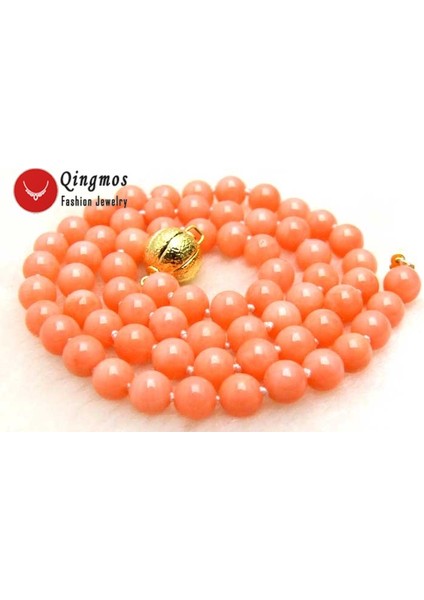 9-10MM Qingmos Yüksek 6mm Yuvarlak Doğal Pembe Mercan Kolye ile Kadınlar Için Hakiki Mercan Kolye Taş Takı 17 "chokers (Yurt Dışından) fırsatları