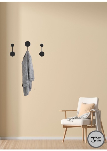 Modern Metal Duvar Askılığı - Minimalist Siyah Dekoratif Askı (3'lü Set) - Banyo Askılı