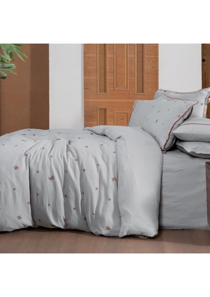Plana Gri Tek Kişilik %100 Pamuk Mood Comfort Müslin Nevresim Takımı