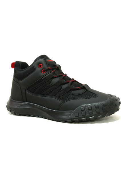 Siyah Kırmızı Bağcıklı Boğazlı Sneakers Spor Ayakkabı