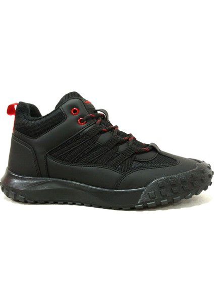 Siyah Kırmızı Bağcıklı Boğazlı Sneakers Spor Ayakkabı