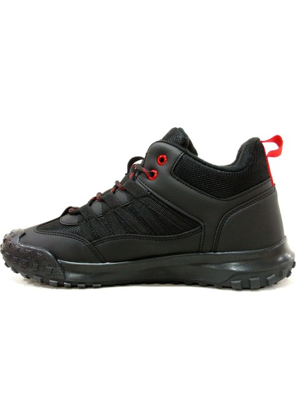 Siyah Kırmızı Bağcıklı Boğazlı Sneakers Spor Ayakkabı