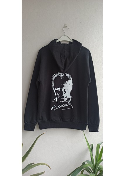 Fermuarlı Kapşonlu Sweatshirt - Unisex - Atatürk Baskılı