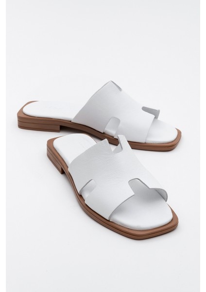 Jez Beyaz Cilt Deri Kadın Terlik