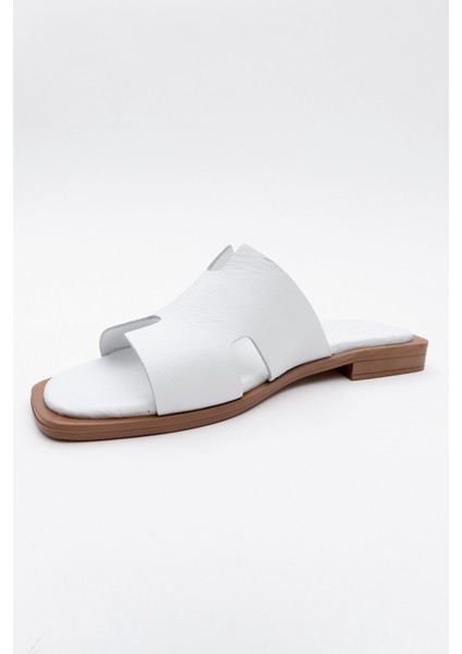 Jez Beyaz Cilt Deri Kadın Terlik modelleri
