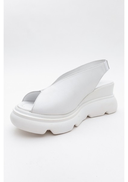 Sam Beyaz Cilt Deri Kadın Dolgu Topuk Sandalet modelleri