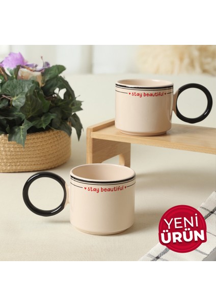 Stay Beautiful Siyah Stackable Halka Kulplu Fincan 8 cm 2 Adet