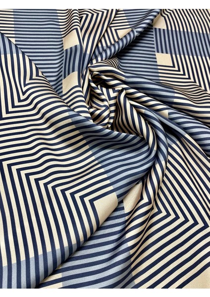 Scarf Mavi Ekru Çizgili Fular 70*70