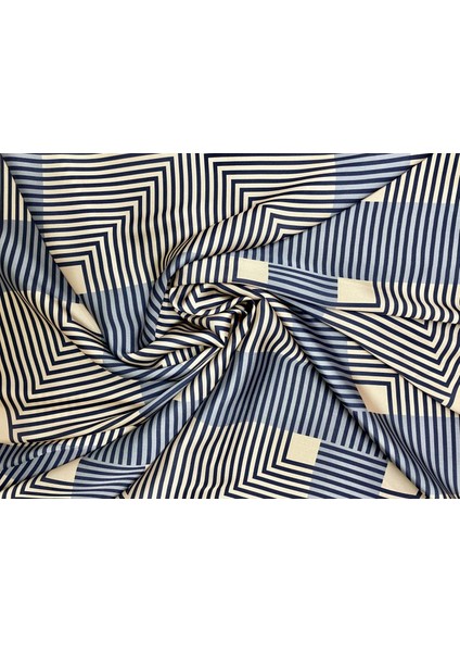 Scarf Mavi Ekru Çizgili Fular 70*70