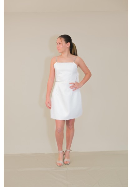 Kız Çocuk Abiye Kordon Taş Askılı Sunsihe Kumaş Krem Mini Çan Elbise 10-15 Yaş fiyatları