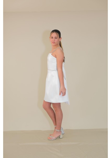 Kız Çocuk Abiye Kordon Taş Askılı Sunsihe Kumaş Krem Mini Çan Elbise 10-15 Yaş fırsatları