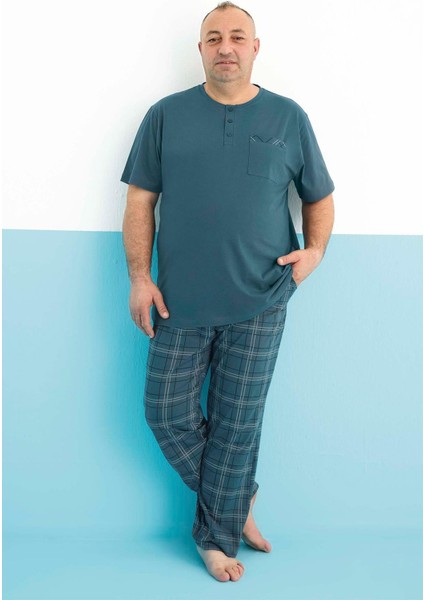 Erkek Dinç Büyük Beden Kısa Kol Viridian Pijama Takım 0179