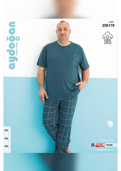 Erkek Dinç Büyük Beden Kısa Kol Viridian Pijama Takım 0179