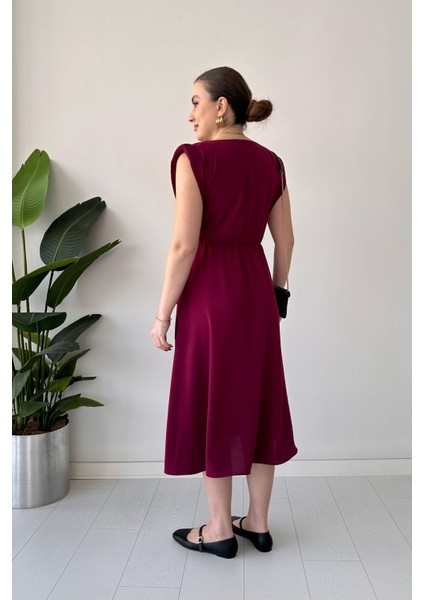 Tek Fermuarlı Elbise Bordo