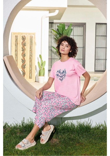Kadın Azer You Are Always Viskon Penye Pembe Kapri Takım 0292