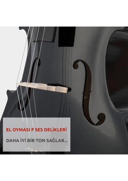 GT-124BK-PAK Profesyonel Üst Kalite Siyah Çello Viyolonsel Full Set