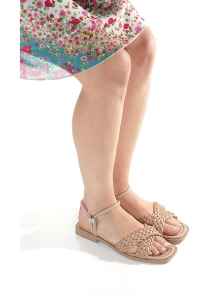 MİA026-1560 Kadın Nut El Örgülü Abiye Günlük-Düğün-Eğlence-Tatil Sandaleti