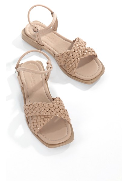 MİA026-1560 Kadın Nut El Örgülü Abiye Günlük-Düğün-Eğlence-Tatil Sandaleti fırsatları