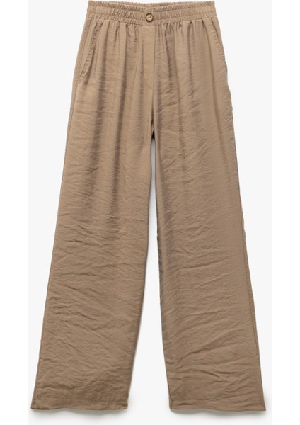 Modal Kumaş Düğmeli Yan Cepli Düz Bol Paça Pantolon